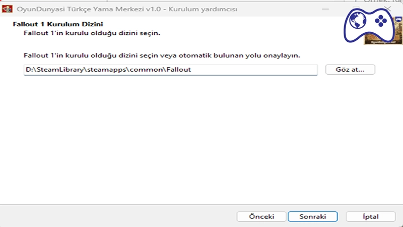 Fallout 1 Steam ve Epic Games Türkçe Yama Dosya Konumu