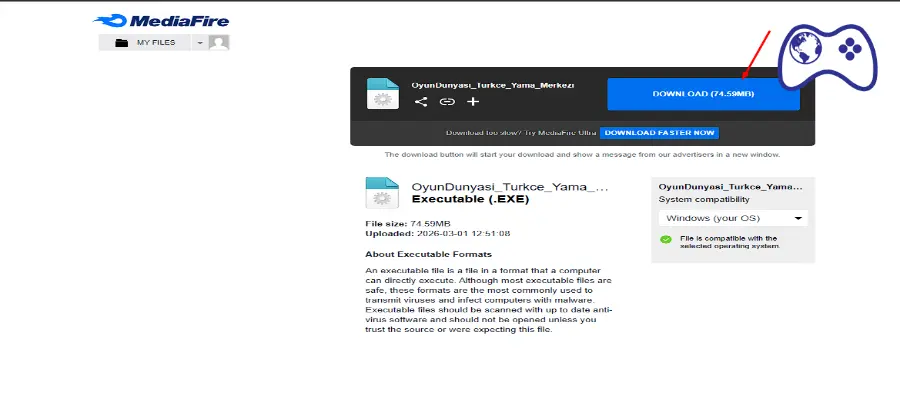 Fallout 2 Türkçe Yama dosyasını MediaFire'dan indirme adımı