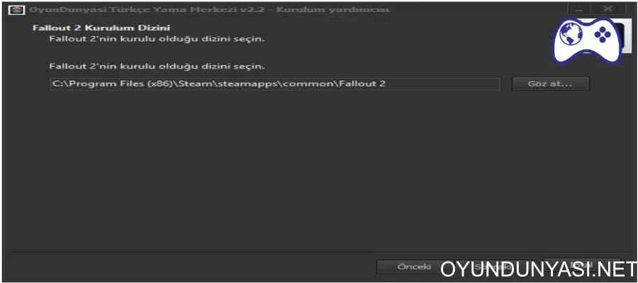 Steam üzerinden Fallout 2 oyun klasörünü bulma adımı