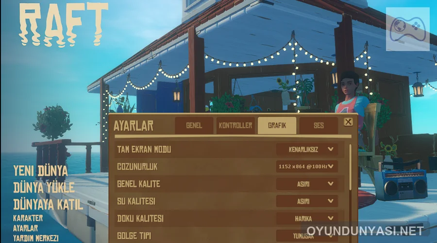 Raft Türkçe yama ayarlar menüsü grafik seçenekleri Türkçe